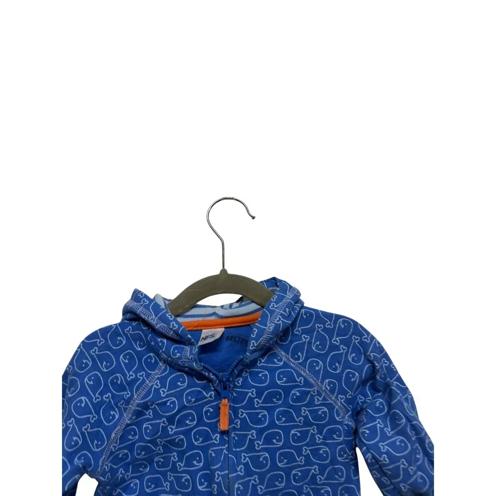 Carter's Boys 12M Blue Whale Print Zip Up Hoodie Jacket Coastal Nautical